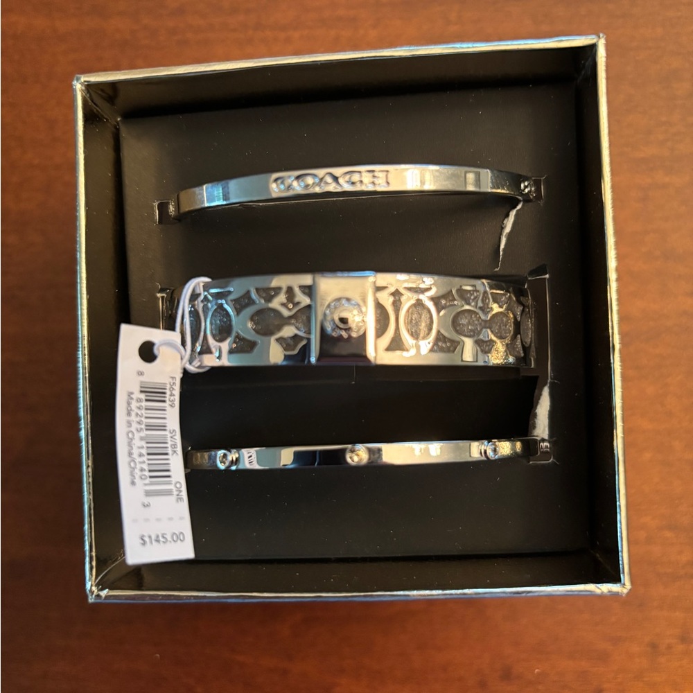 Coach Silver and Black Bangle Set NWT